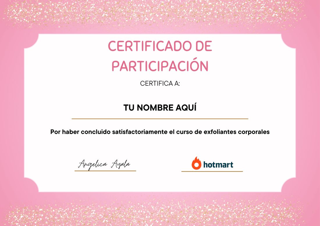 Modelo del certificado de participación del curso de exfoliantes corporales